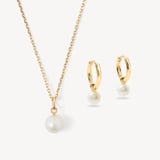 Pearl Pendant Necklace & Earrings Set Freshwater Pearl & 18ct Gold Vermeil