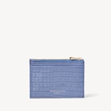 Double Sided Zipped Card & Coin Holder Deep Shine Capri Blue Small Croc