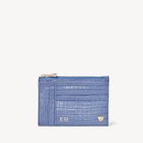 Double Sided Zipped Card & Coin Holder Deep Shine Capri Blue Small Croc