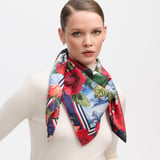 Roses of the Orient Silk Scarf Red & Navy Pure Silk