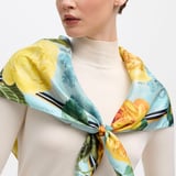 Roses of the Orient Silk Scarf Yellow & Blue Pure Silk