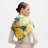 Roses of the Orient Silk Scarf Yellow & Blue Pure Silk