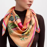 Tropical Garden Silk Scarf Orange Pure Silk