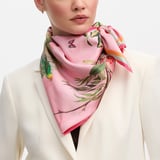 Tropical Garden Silk Scarf Pink Pure Silk
