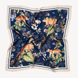 Tigers & Leopards Silk Scarf Navy Pure Silk