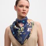 Tigers & Leopards Silk Scarf Navy Pure Silk
