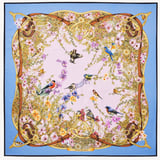 Edwardian Garden Silk Scarf Capri Blue & Lilac Pure Silk