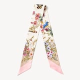 Edwardian Garden Skinny Silk Scarf Putty Pure Silk