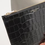 Large Essential Flat Pouch Deep Shine Black Croc