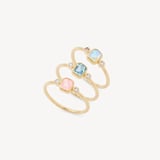 Set of 3 Gemstone Rings Swiss Blue Topaz, Rainbow Moonstone & Rose Quartz