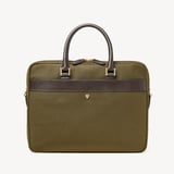 Slim Nylon Briefcase Olive Nylon Canvas with Leather Trim