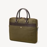 Slim Nylon Briefcase Olive Nylon Canvas with Leather Trim