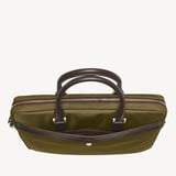 Slim Nylon Briefcase Olive Nylon Canvas with Leather Trim