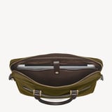 Slim Nylon Briefcase Olive Nylon Canvas with Leather Trim