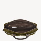 Slim Nylon Briefcase Olive Nylon Canvas with Leather Trim