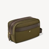 Men's Wash Bag Olive Nylon Canvas with Leather Trim