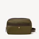 Men's Wash Bag Olive Nylon Canvas with Leather Trim