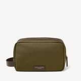 Men's Wash Bag Olive Nylon Canvas with Leather Trim