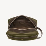 Men's Wash Bag Olive Nylon Canvas with Leather Trim