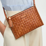 Island Crossbody Pouch Tan Woven Leather