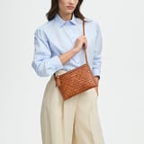 Island Crossbody Pouch Tan Woven Leather