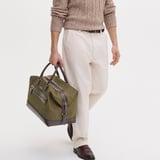 Men's Weekend Bag Olive Nylon Canvas with Leather Trim