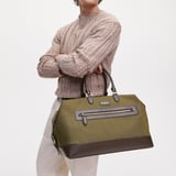 Men's Weekend Bag Olive Nylon Canvas with Leather Trim