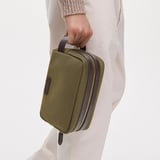 Men's Wash Bag Olive Nylon Canvas with Leather Trim