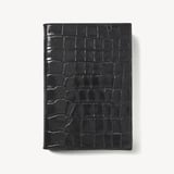 A5 Refillable Luxury Journal Deep Shine Black Croc with Soft Suede Lining