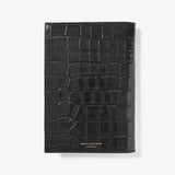 A5 Refillable Luxury Journal Deep Shine Black Croc with Soft Suede Lining