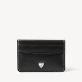 Slim Credit Card Holder Smooth Black with Ecru Stitching
