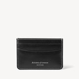 Slim Credit Card Holder Smooth Black with Ecru Stitching