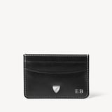 Slim Credit Card Holder Smooth Black with Ecru Stitching
