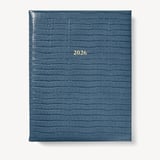 2026 A4 Day to Page Leather Diary Deep Shine Peacock Blue Small Croc