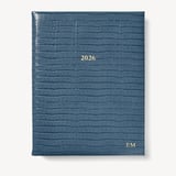 2026 A4 Day to Page Leather Diary Deep Shine Peacock Blue Small Croc