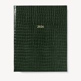 2026 A4 Week to View Leather Diary Deep Shine Evergreen Small Croc