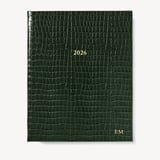 2026 A4 Week to View Leather Diary Deep Shine Evergreen Small Croc