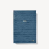 2026 A5 Day to Page Leather Diary Deep Shine Peacock Blue Small Croc