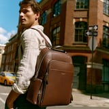 Zipped Leather Backpack Tobacco Pebble
