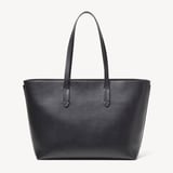 Zipped East West Tote with Shield Charm Black Soft Saffiano