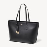Zipped East West Tote with Shield Charm Black Soft Saffiano