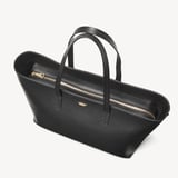 Zipped East West Tote with Shield Charm Black Soft Saffiano