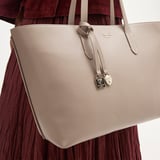 Zipped East West Tote with Shield Charm Moleskin Soft Saffiano