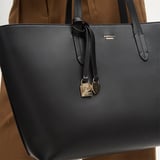 Zipped East West Tote with Shield Charm Black Soft Saffiano