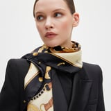 Aspinal Signature Shield Silk Scarf Black Pure Silk