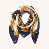 Aspinal Signature Shield Silk Scarf Navy Pure Silk