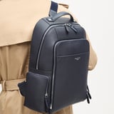 Zipped Leather Backpack Navy Pebble