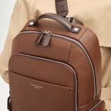 Zipped Leather Backpack Tobacco Pebble