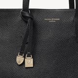 Zipped East West Tote with Shield Charm Black Pebble