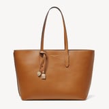 Zipped East West Tote with Shield Charm Smooth Tan